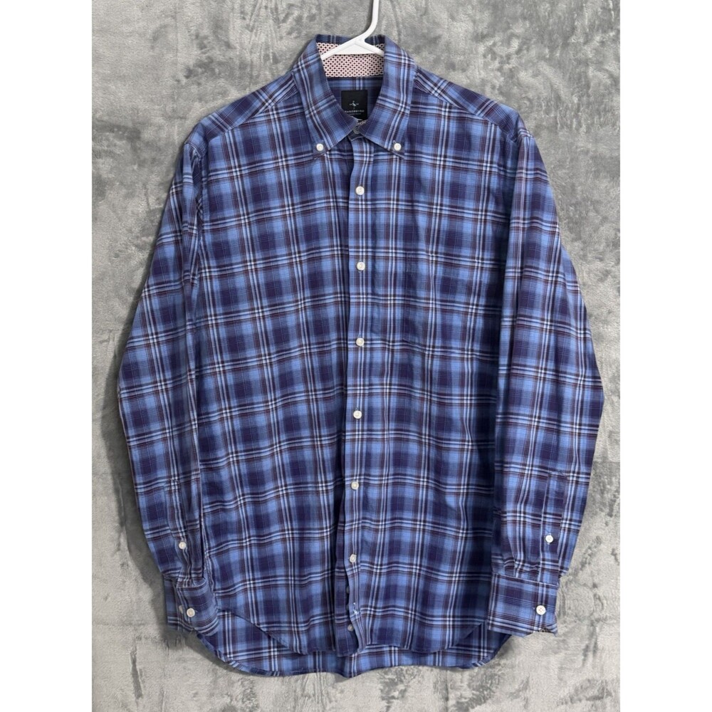 TailorByrd Men’s L Blue Red Plaid Long Sleeve Button Down Shirt Size Great Cond.